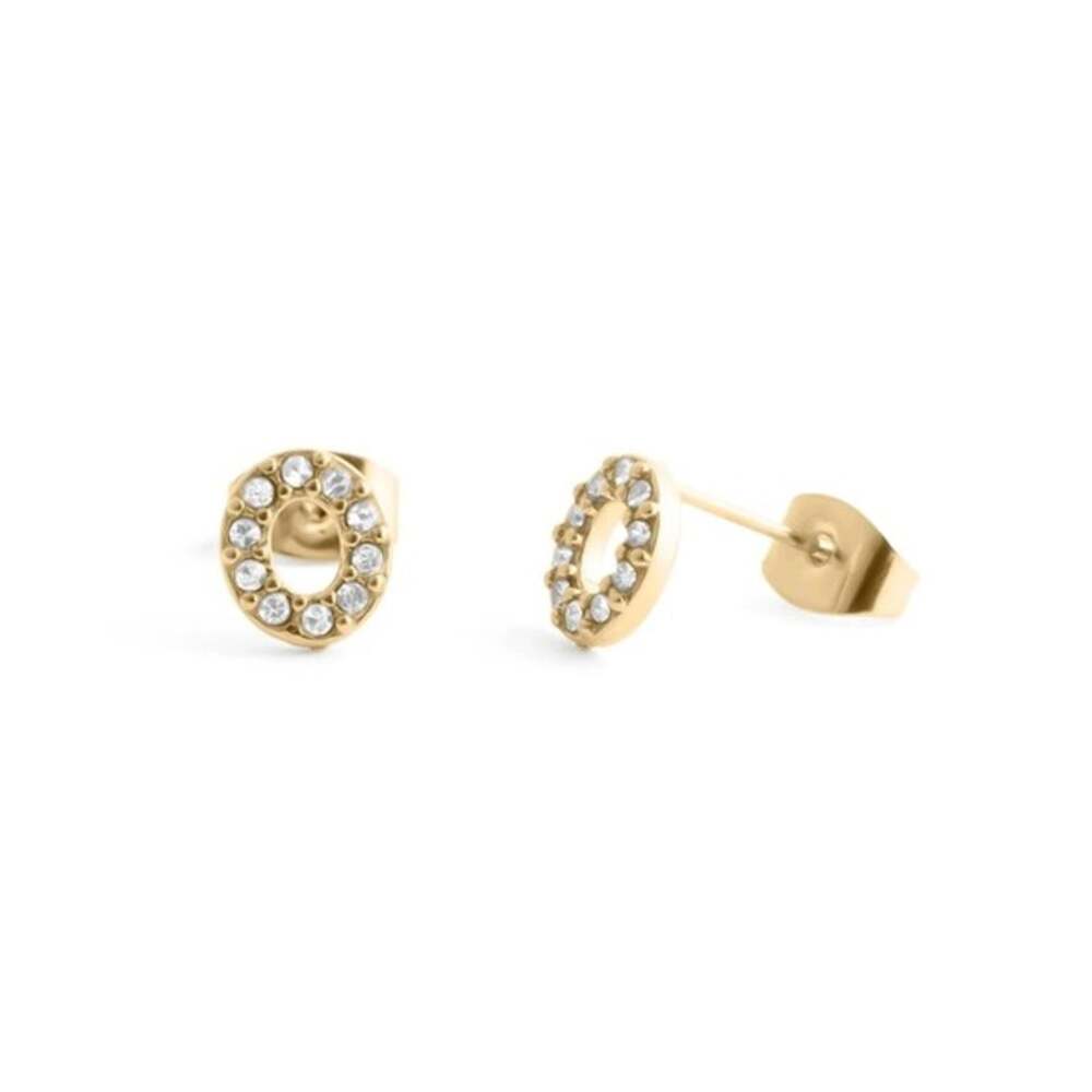 NWT 18K Gold PVD Initial Stud O Earrings Stones Waterproof Tarnish Free Dainty
